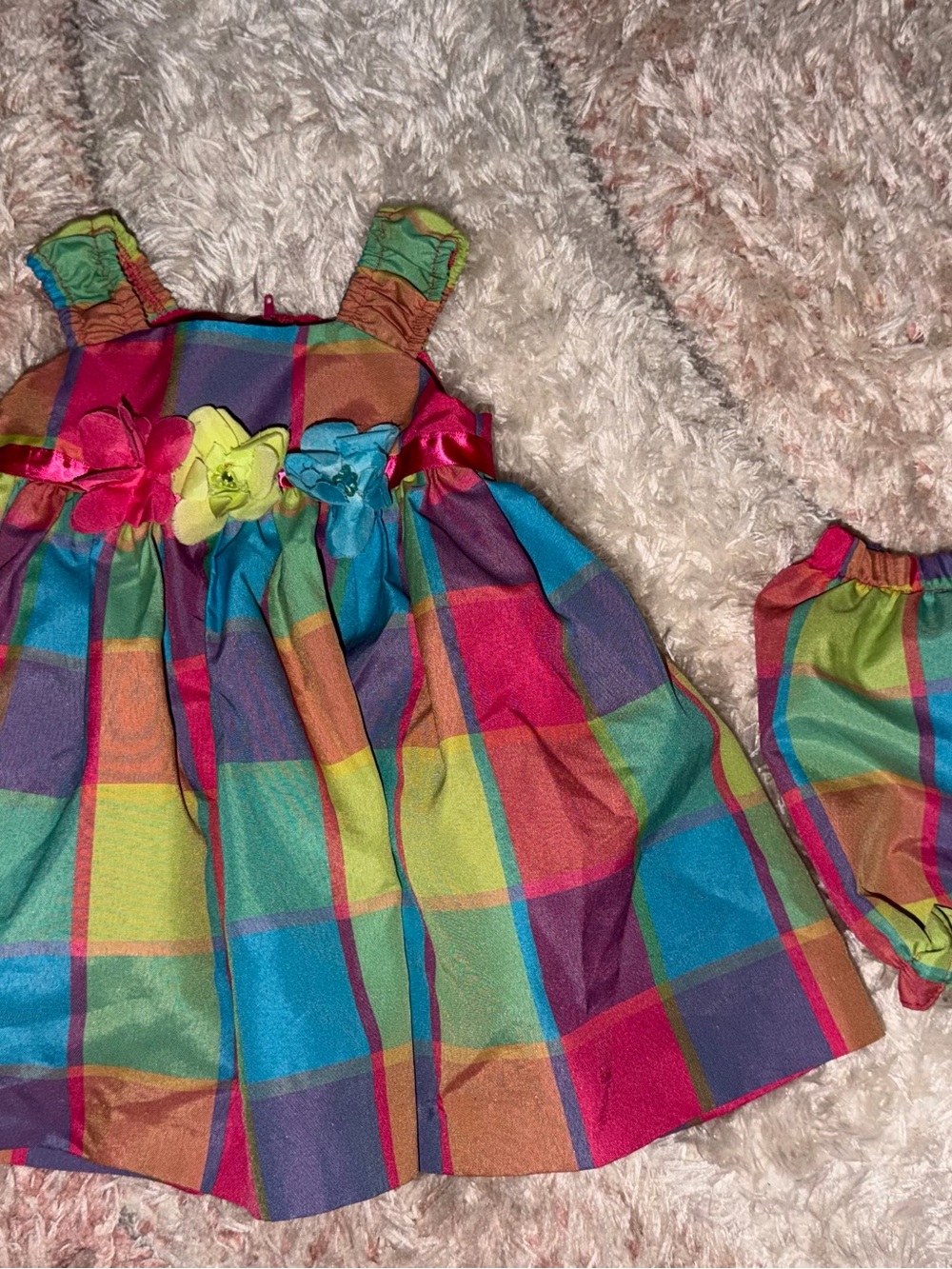 Multicolor Plaid Flower Sundress for Kids